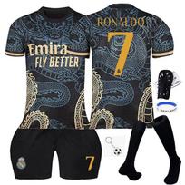 Kids Sports Gear Real Madrid No.7 Ronaldo Black Polyester Youth Soccer Jersey Set 110-120 cm juoda