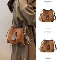 Bags women's bags summer new fashion versatile messenger bags niche design retro shoulder bucket bags chaki