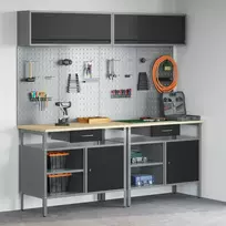 Darbastalio komplektas su stalčių 8 pcs Juoda ir pilka