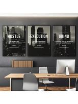 3 vnt. Modernus abstraktus „Hustle Grind Execute“ sienos menas, Motyvuojantis namų biuro drobės tapybos menas, Svetainės Cuadros dekorui, 30x40cm-3pcs black