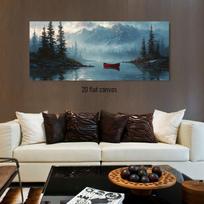 1pcs High Mountain Lake Red Boat Landscape Canvas Decorative Painting Modern Minimalist Living Room Entrance Wall Hanging Painti (as the picture,50x100cm No Frame)