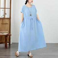 short sleeve Plus size Cotton vintage new in dresses for women casual loose long summer dress