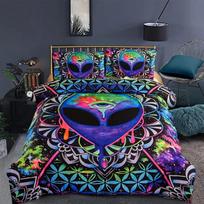 Trippy Alien Duvet Cover Set Queen Alien Skull Bedding Set Psychedelic Space Watercolor Colorful Queen Size Bedspread Alien Gift 135x200cm