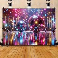 2D Disco Ball Backdrop Neon Glitter Dance Floor Photography Background for Party 47.2x31.5inch/120*80cm
