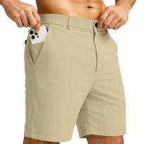 Men's Casual Quick Dry Multi Pocket Shorts Lightweight Breathable Fabric Relaxed Fit with Zipper and Button Closure L smėlis