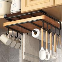 Stainless Steel Kitchen Storage Rack Under Cabinet Hanging Rack Single Layer Cutting Board Holder Pot Lid Organizer with Hooks and Paper Towel Holder one size juoda