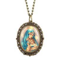 Immaculate Catholic Blessed Virgin Mary Quartz Pocket Watch Souvenir Pendant Necklace Clock Gifts for Women as Collectibles