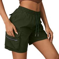 Women’s Drawstring Waist Cargo Shorts with Multiple Pockets Relaxed Fit Lightweight Summer Casual Shorts for Daily Wear L armijos žalia spalva