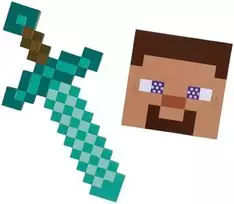Disguise Minecraft Helovino kostiumas, karnavalinis kostiumų rinkinys deimantinis kardas + Steve'o kaukė