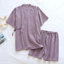 Japanese-style Kimono Pajamas Women's Summer Short-sleeved Shorts Lace-up Suit Home Service S violetinė