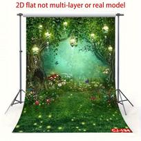 2D Fairy Forest Backdrop Lantern Mushroom Photo Studio Background 47.2x31.5inch/120*80cm