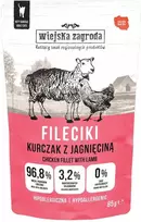 Wiejska Zagroda VILLAGE FARM vištiena Filė su ėriena – šlapias katėms skirtas ėdalas – 85 g