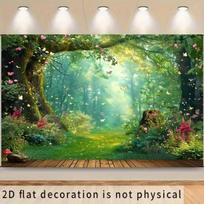 2D Magical Forest Backdrop Butterfly Floral Birthday Party Photography Background 47.2x31.5inch/120*80cm