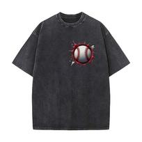 Baseball Impact Sport Art Loose Solid Distressed T Shirt American Casual Crew Neck Top S