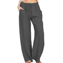 Spring and Summer  Ladies Leisure Pants Solid Color Loose Cotton Linen Lace-up Wide-leg Pants Women XXXXL tamsiai pilka spalva