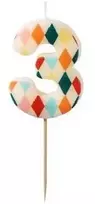 Party Deco PartyDeco gimtadienio žvakė Nr. 3, rombo formos, 55 cm, mišinio spalva 67165