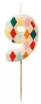 Party Deco PartyDeco gimtadienio žvakė Nr. 9, rombo formos, 55 cm, mišinio spalva 67400