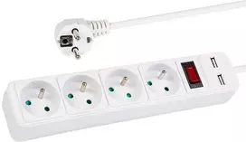 Blow PR-470WSP/USB 4 lizdų maitinimo prailgintuvas + USB su įžeminimu + jungikliu 3 m, baltas, 3x1.5 mm