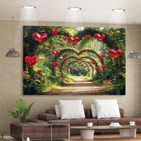 2D Romantic Heart Arch Backdrop, Lush Garden Path with Red Hearts Background for Valentine's Party 47.2x31.5inch/120*80cm