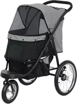 PawHut vežimėlis šunims ir katėms, sulankstomas, bėgimui, katėms ir mažiems šunims iki 10 kg, su 3 dideliais guminiais ratais, pagalvėle, tinkliniais langais, daiktadėže ir saugos pavadėliais, pilkas