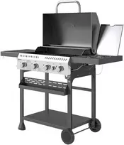 Outsunny dujinės kepsninės vežimėlis 12 KW 4+1 degiklis BBQ grilis iš nerūdijančio plieno, su šoniniu degikliu, termometru, grotelėmis, virykle, butelių atidarytuvu, šoninėmis lentynomis, dujinis grilis balkonui, stovyklavimui, 135 x 55 x 103 cm