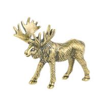 Elk Figurine Big Horn Realistic Retro Style Solid Brass Animal Statue for Office Deer