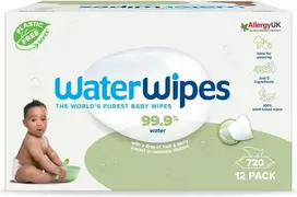 WATER WIPES WATERWIPES BEKAVAPĖS DRĖGNOS SERVETĖLĖS 12 PAKUOČIŲ PO 60 VNT. SENSITIVE