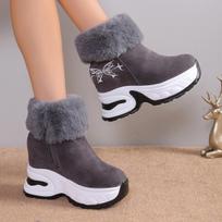 Moteriški platūs zomšiniai sniego batai, su pliušiniu pamušalu, aukštį didinančios pusbačiai, europietiško stiliaus žieminiai ankle boots 35 pilka spalva