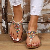 Women's Bohemian Thong Sandals, Color Blocking Flip Flops, Flat Sole Beach Slides for Women 37 smėlis