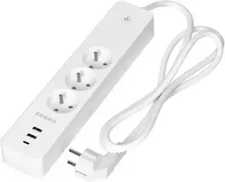 Orno Przedłużacz „Tuya“ išmanusis „Wi-Fi“ 3 lizdų prailgintuvas su įžeminimu ir 3 USB jungikliu, baltas