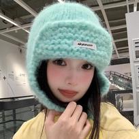Fashion Autumu Winter Women Knitted Cap Fluffy Pom-pom Sweet Warm Beanie Hats Versatile Y2k Ear Protection Caps Girls