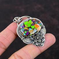 Fiesta Kingman Turquoise Pendant 925 Sterling Silver Pendant Multi Copper Turquoise Pendant Gemstone Handmade Flower Jewelry Gift For Bridal
