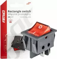 Raudonas stačiakampis jungiklis 12v 230v su apšvietimu BU02 amio-03613