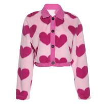 Autumn New Loose Fashion Love Print Cardigan Women Tops Long Sleeve Sweater Plush Warm Jacket for Women Elegant Slim Fit Casual Cardigans 24572 S rožinė