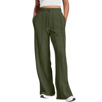 Women's Wide Leg Sweatpants Elastic Drawstring High Waisted Sweat Pants With Pockets XL