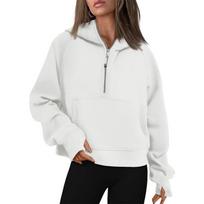 Autumn and Winter Zipper Casual Loose Hoodies Women Tops Fashion Solid Long Sleeve Crop Sweatshirts Women Pocket Simple Office Ladies Hooded 25179 S balta