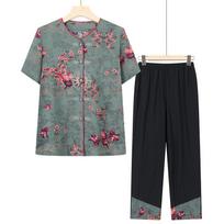 Grandma Summer Outfit Set Middle Aged Elderly Women's Clothing Mother's Short Sleeved Two piece Set Elderly Lady's Summer Loose Cardigan XXXXXL