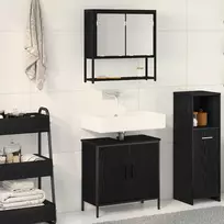 Vonios baldų rinkinys su lentyna 2 pcs Juoda Apdirbta mediena