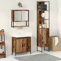 Vonios baldų rinkinys su lentyna 3 pcs Ruda Apdirbta mediena