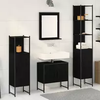 Vonios baldų rinkinys su lentyna 4 pcs Juoda Apdirbta mediena