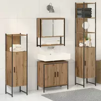Vonios baldų rinkinys su lentyna 4 pcs Ruda Apdirbta mediena