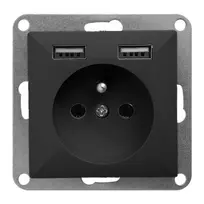 Gniazdo Vienguba rozetė su USB įkrovikliu Pearl, juoda