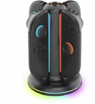 „iPega SW2052“ įkroviklio stotelė su RGB šviesa, skirta „JoyCon“ valdikliams, „Nintendo Switch 2“, juoda