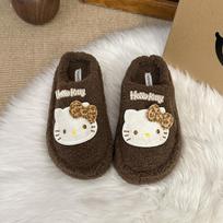 Storas dugnas animacinis minkštas šiltas maišelio galvutės medvilniniai šlepetės moterims dėvėti 2025 m. naujas Hello Kitty Mao Mao šlepetės 35 ruda