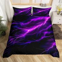 Homewish Neoninė Violetinė Žaibo Antklodės Užvalkalų Rinkinys Vaikui, Gamtos Peizažų Patalynės Rinkinys, Tornado Audros Lovos Rinkinys UK C 120x150cm 2pcs&set