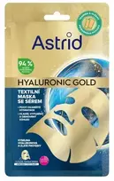 Astrid Tekstilinė kaukė su aukso proteinais, skirta glotnesnei išvaizdai ir odos apimties atkūrimui. Hialurono rūgštis.