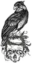 GMBH & CO Paukščio ir kaukolės tatuiruotė.