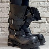 Bajia retro diržo sagties nuodų batai ryšulys burna didelis vamzdelio apimtis storas dugnas paaukštinantis punk lokomotyvo batai 40 juoda