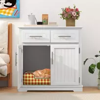 Promotions Katės aptvaras, medinis gyvūnų namelis su 2 stalčiais, 80x45x80 cm, baltas