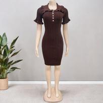 Retro Ruffled Button Down Knit Dress With Collar L ruda